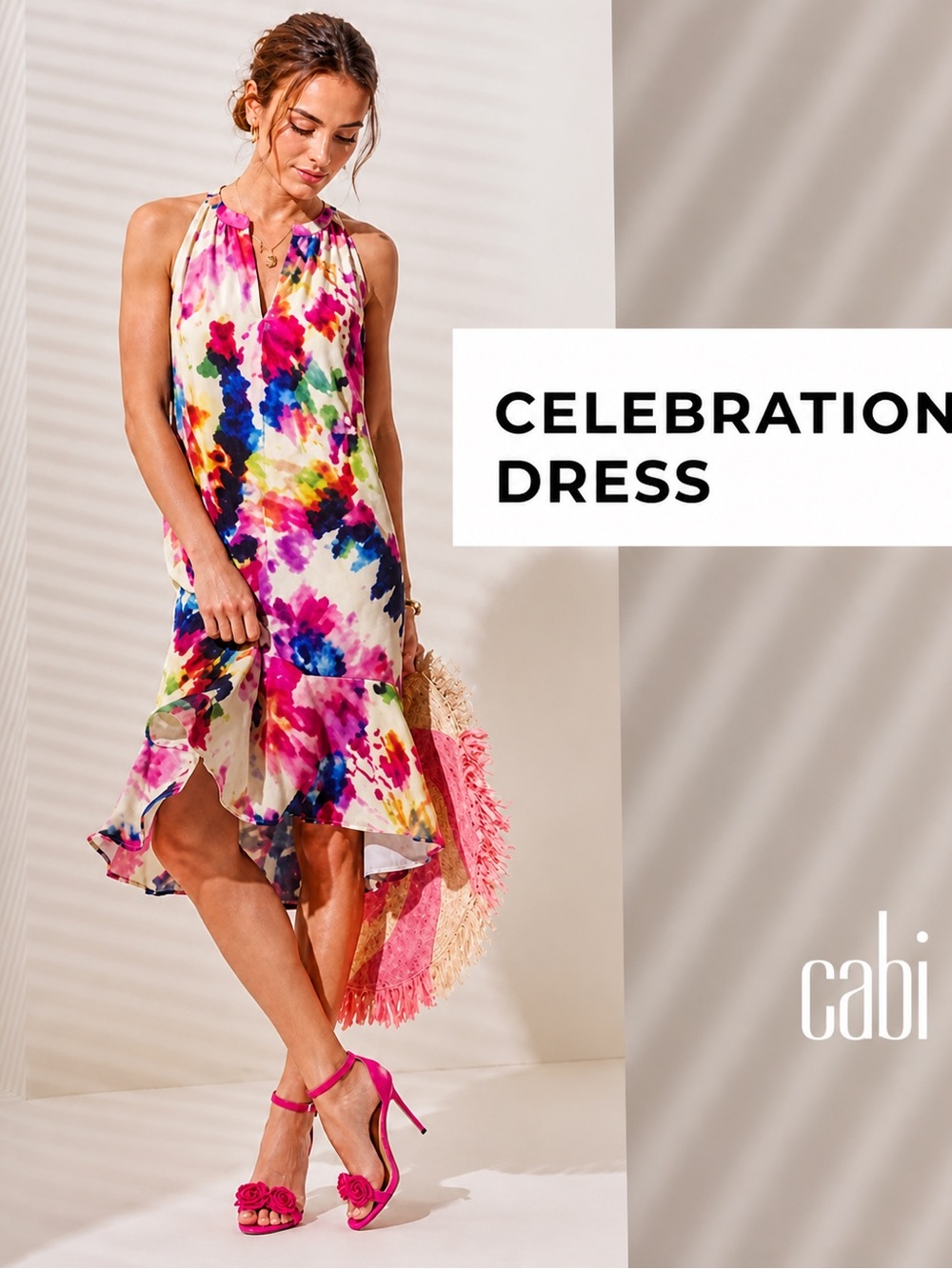 CABI 5971 Celebration Midi Dress Sleeveless Watercolor Tie Dye Abstract Medium
